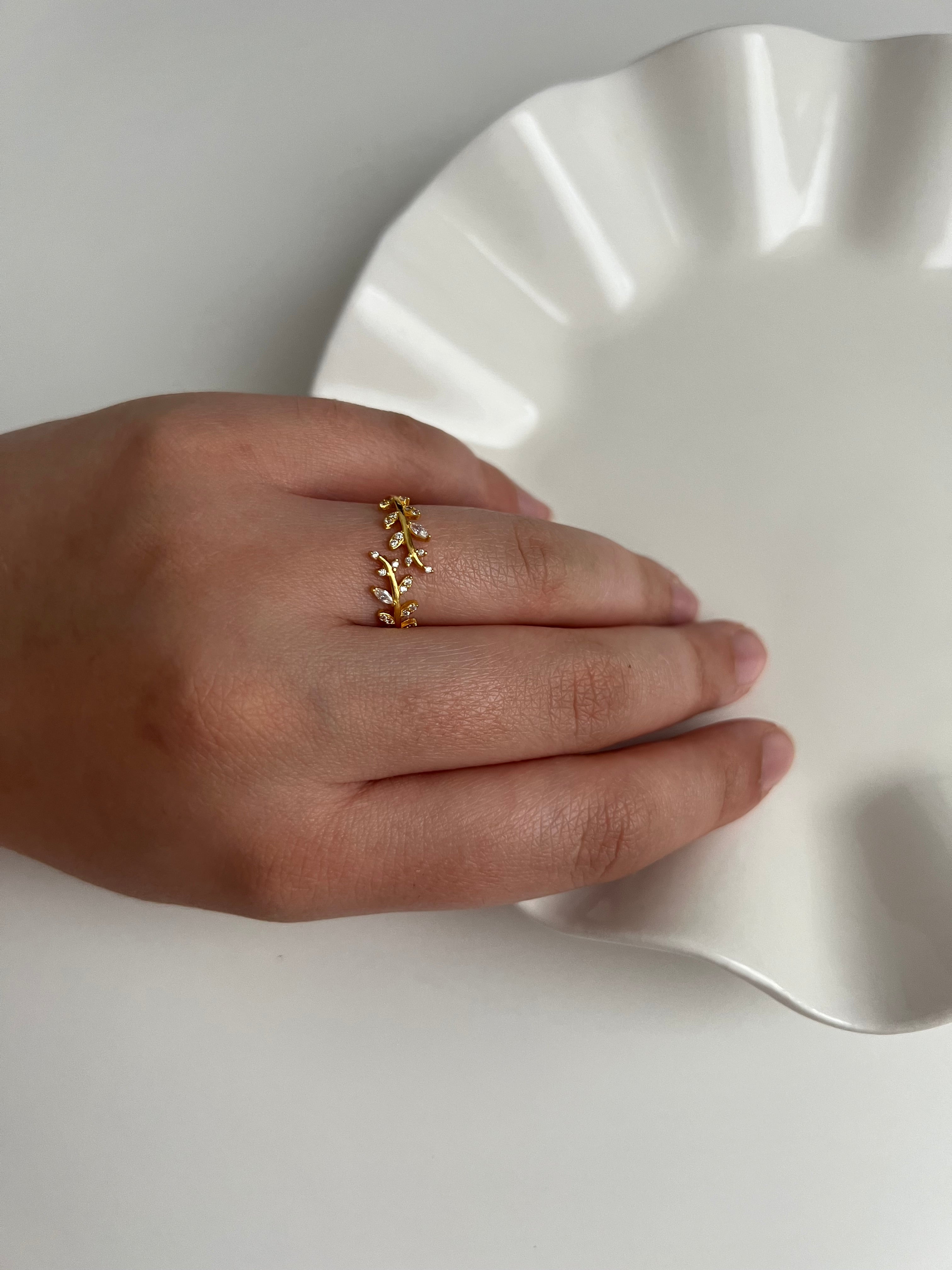 Ring - Leaf Gold - Sterling Silver 925