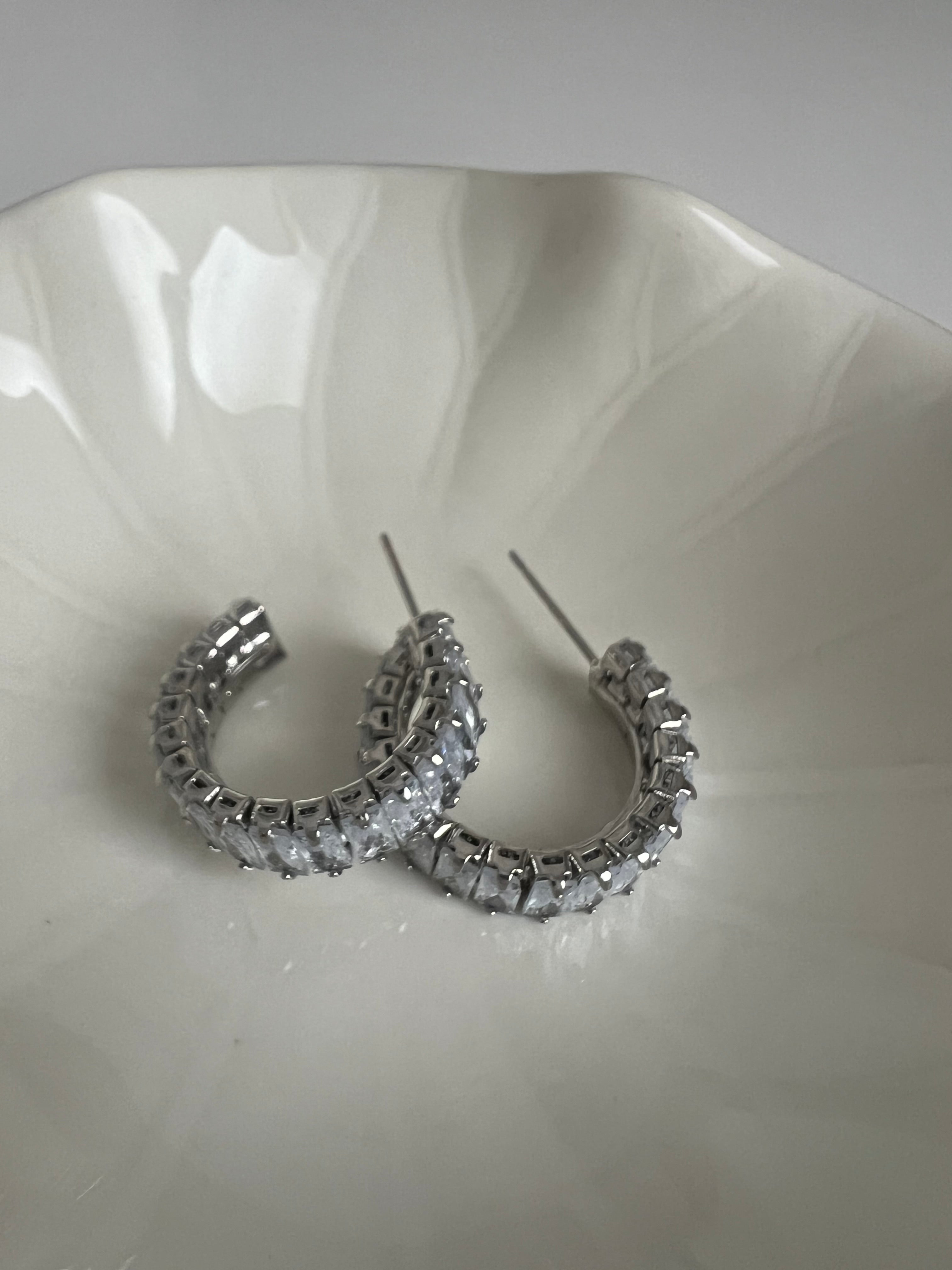Earrings - Tennis Hoops Silver